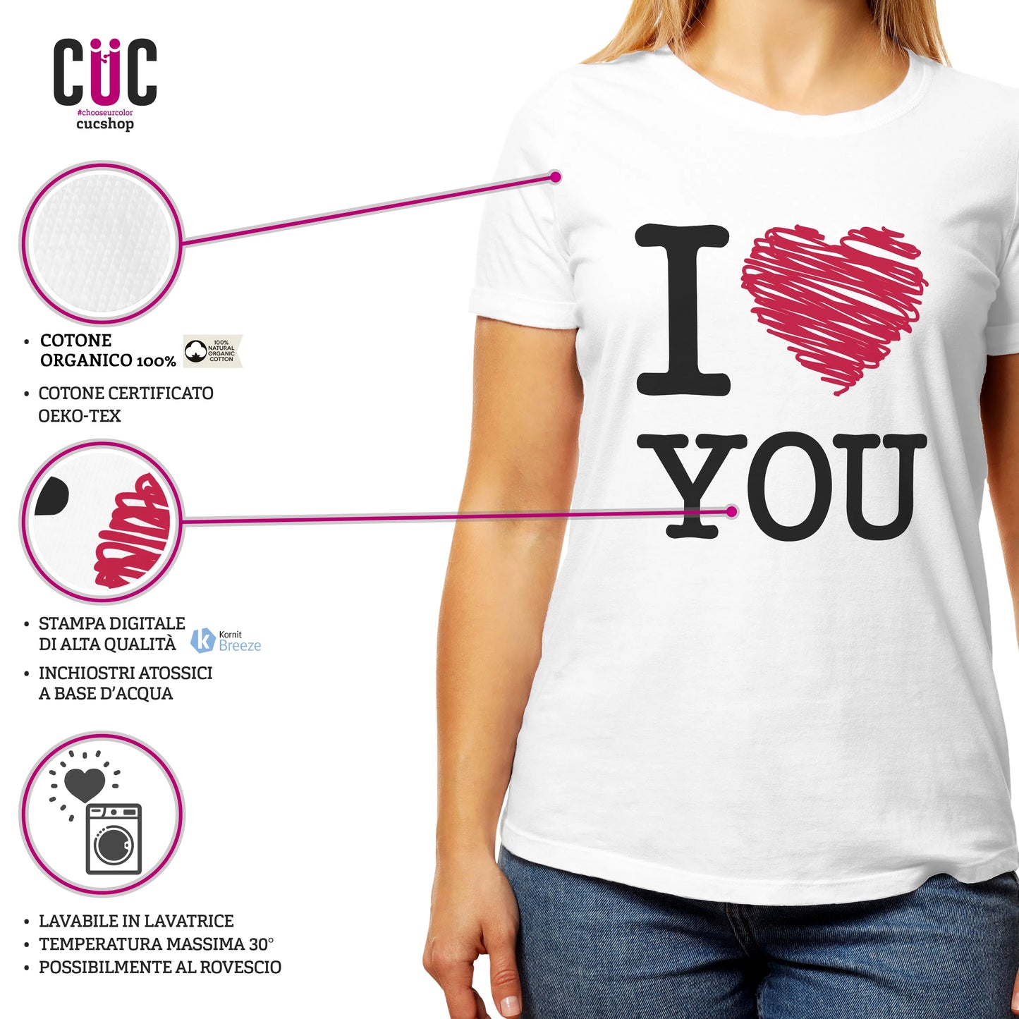 CUC T-SHIRT SAN VALENTINO I LOVE YOU - #chooseurcolor