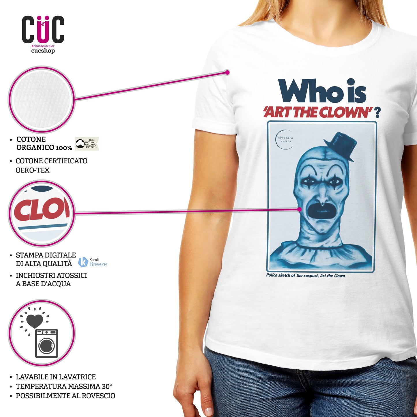 CUC T-SHIRT FILM E SERIE MANIA - WHO IS ART THE CLOWN TERRIFIER - SERIE TV #chooseurcolor