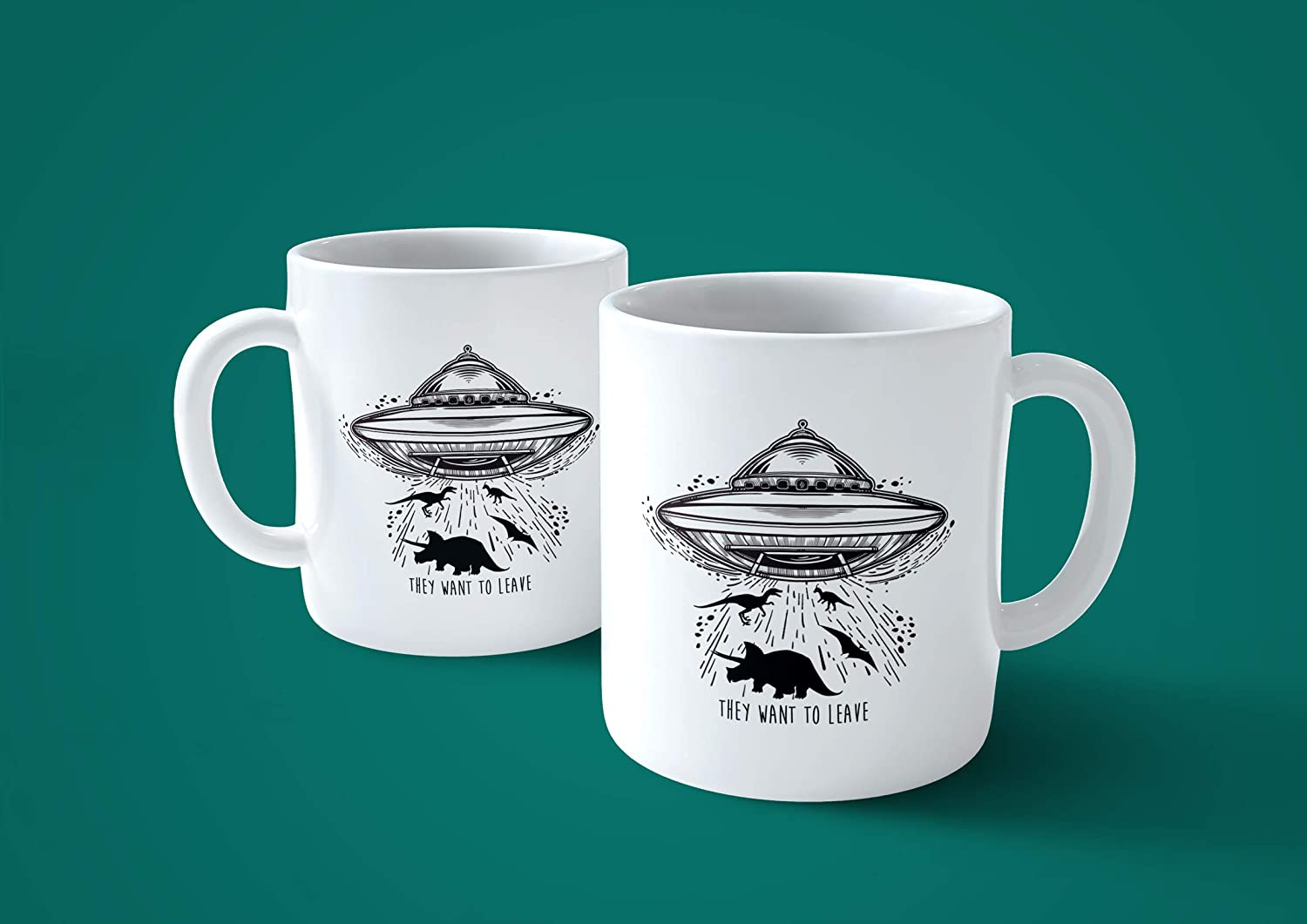 Tazza They Want to Leave - Mug Divertente UFO e Dinosauri - Choose ur Color