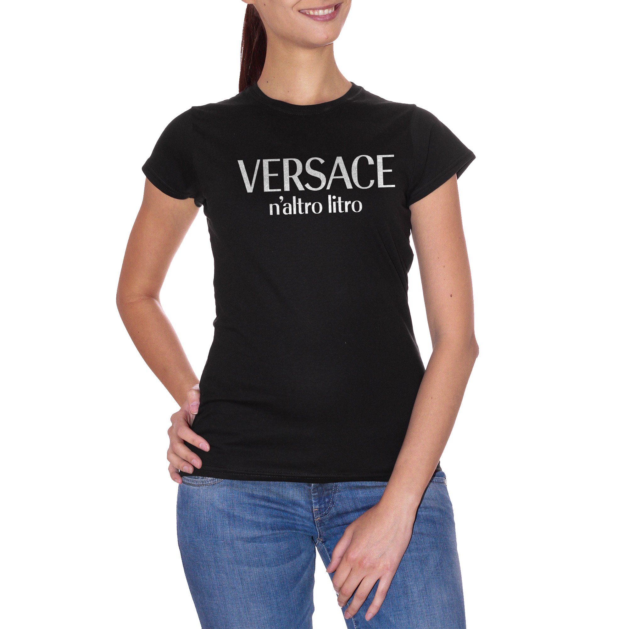 T shirt clearance versace scritta colorata