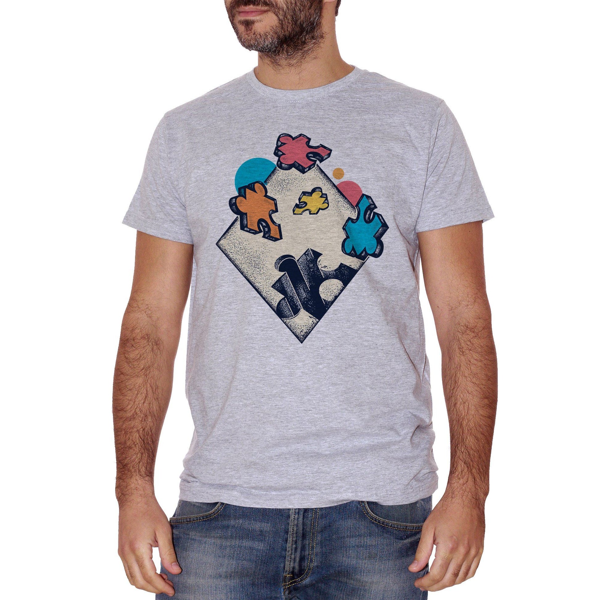 Gray T-Shirt Puzzle | Ci Incastriamo Alla Perfezione | Siamo Piccoli Pezzi Che Si Incastrano | Choose Ur Color - DIVERTENTE CucShop